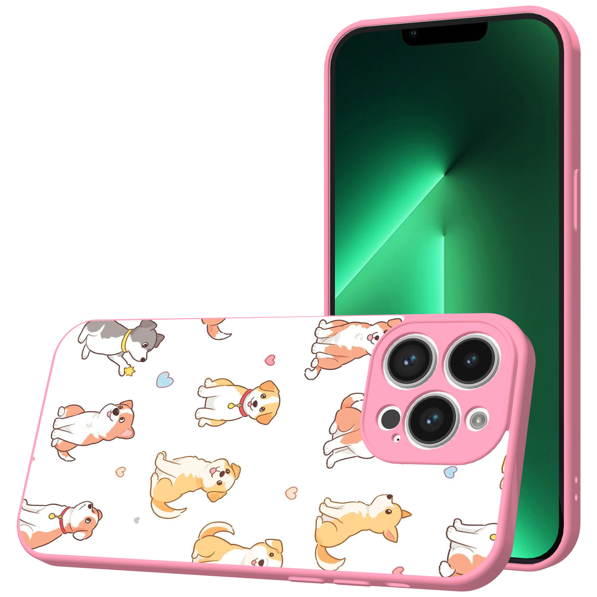 iPhone 13 Pro Max telefoonhoesje met honden opdruk roze (1)
