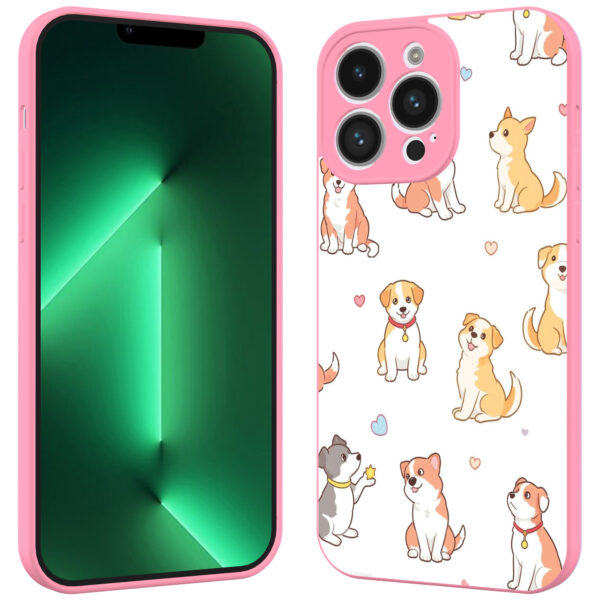 iPhone 13 Pro Max telefoonhoesje met honden opdruk roze (2)
