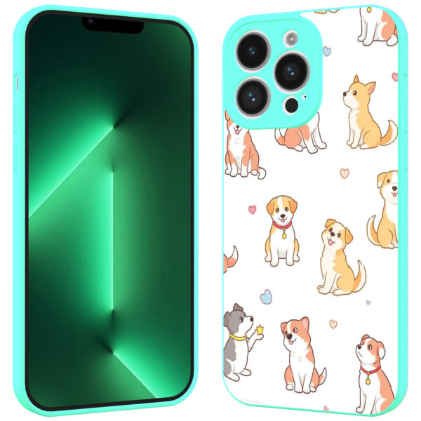 iPhone 13 Pro Max telefoonhoesje met honden opdruk turqoise (2)