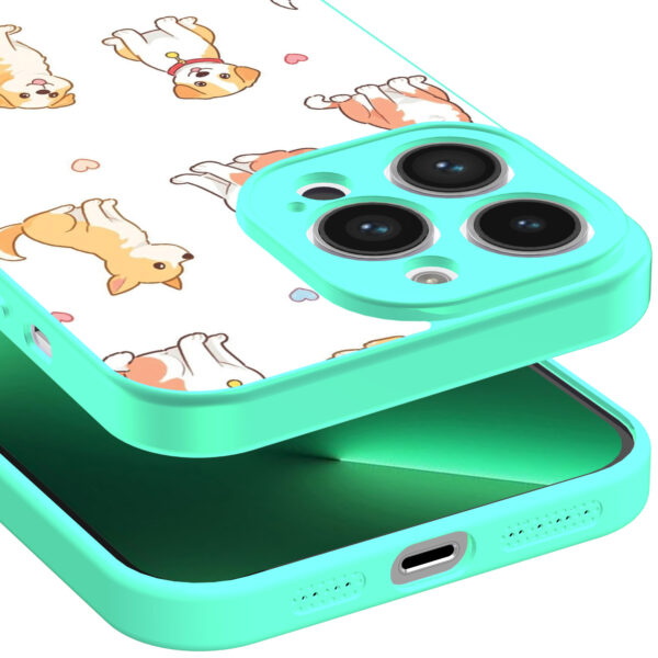 iPhone 13 Pro Max telefoonhoesje met honden opdruk turqoise (3)