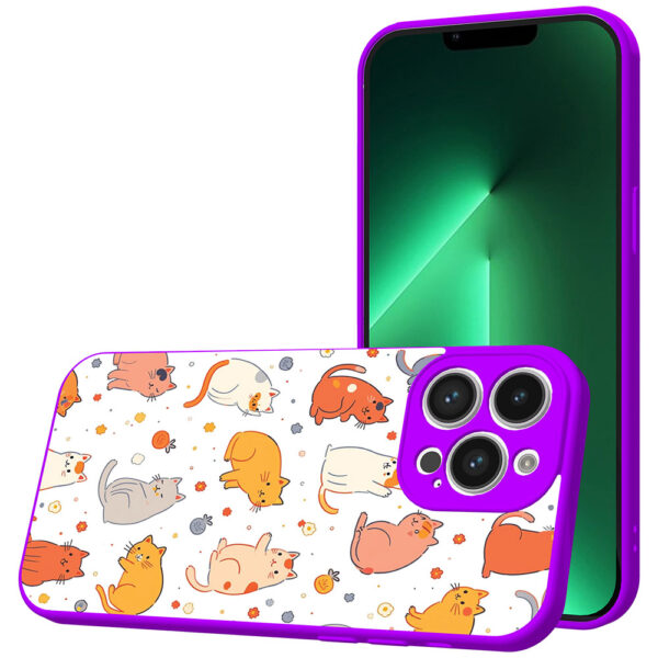 iPhone 13 Pro Max telefoonhoesje met katten en poezen opdruk paars (1)