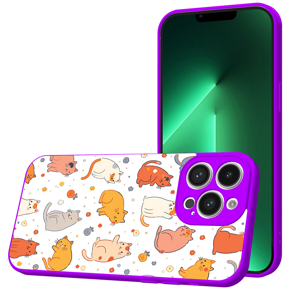 iPhone 13 Pro Max telefoonhoesje met katten en poezen opdruk paars (1)