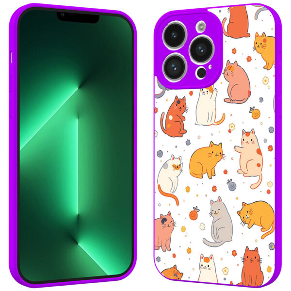 iPhone 13 Pro Max telefoonhoesje met katten en poezen opdruk paars (2)