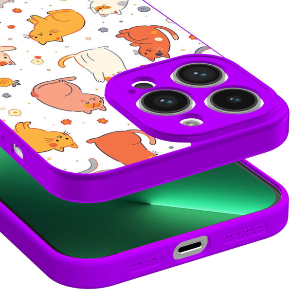 iPhone 13 Pro Max telefoonhoesje met katten en poezen opdruk paars (3)