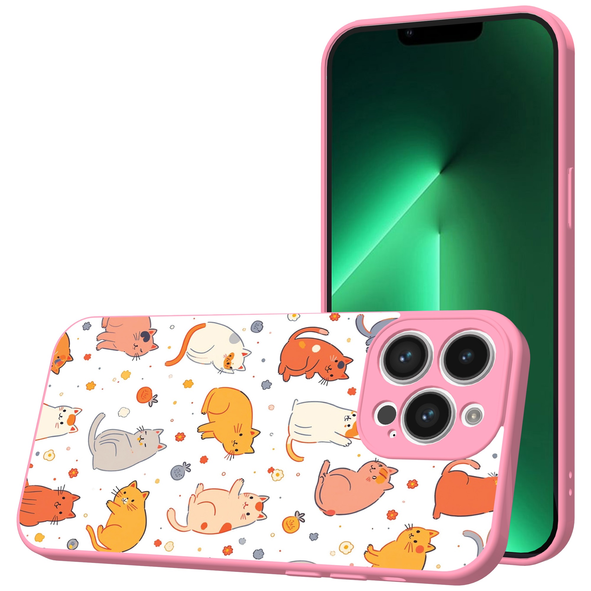 iPhone 13 Pro Max telefoonhoesje met katten en poezen opdruk roze (1)
