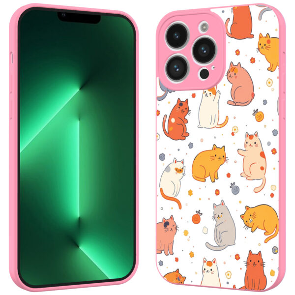 iPhone 13 Pro Max telefoonhoesje met katten en poezen opdruk roze (2)