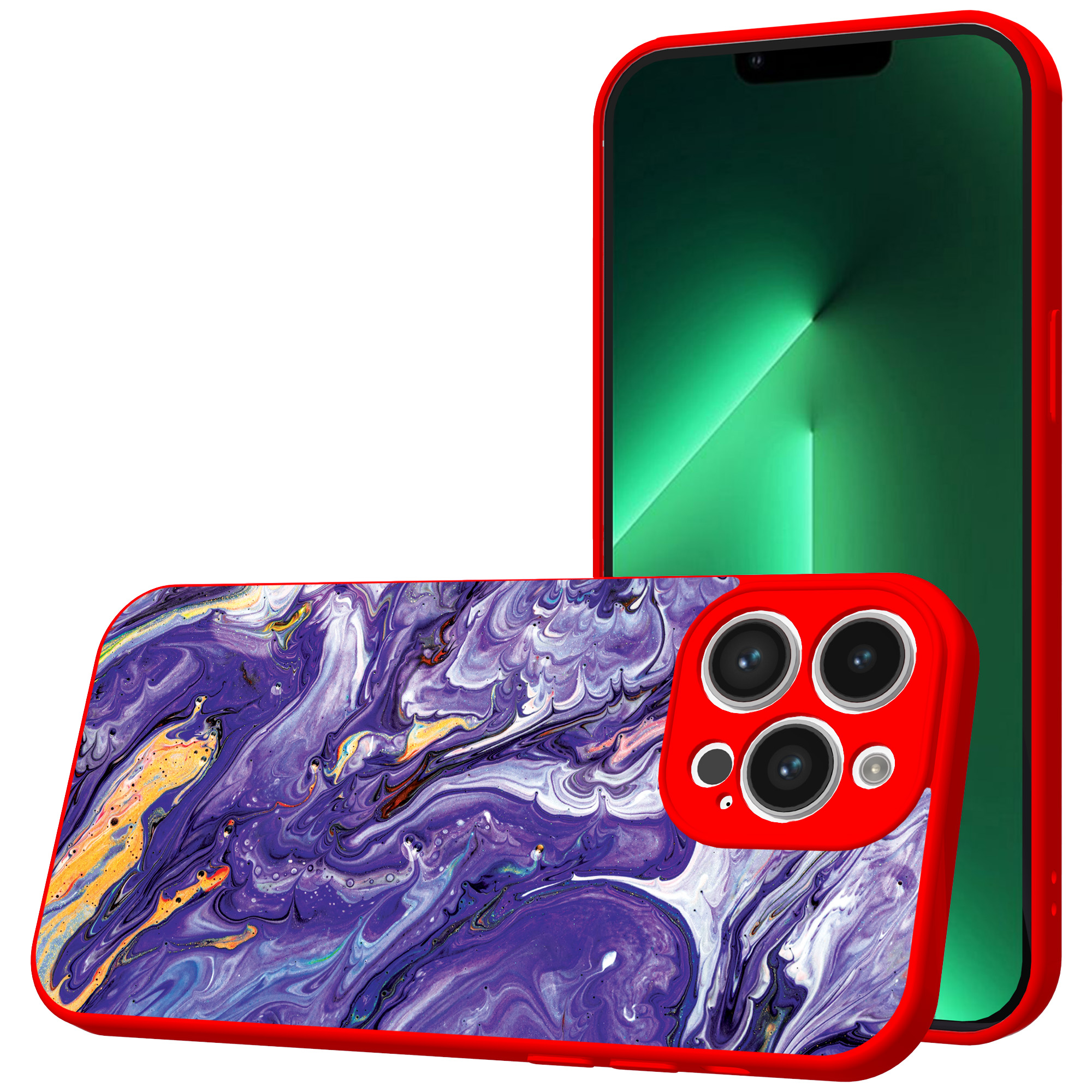 iPhone 13 Pro Max telefoonhoesje met paars goud marmer opdruk rood (1)