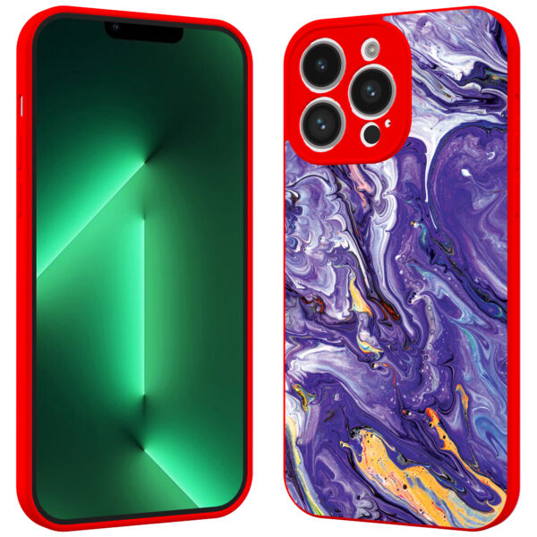iPhone 13 Pro Max telefoonhoesje met paars goud marmer opdruk rood (2)