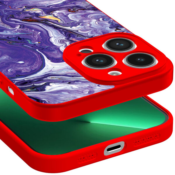 iPhone 13 Pro Max telefoonhoesje met paars goud marmer opdruk rood (3)