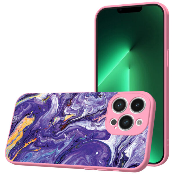 iPhone 13 Pro Max telefoonhoesje met paars goud marmer opdruk roze (1)