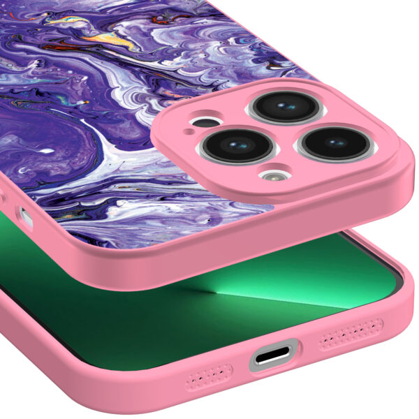 iPhone 13 Pro Max telefoonhoesje met paars goud marmer opdruk roze (3)