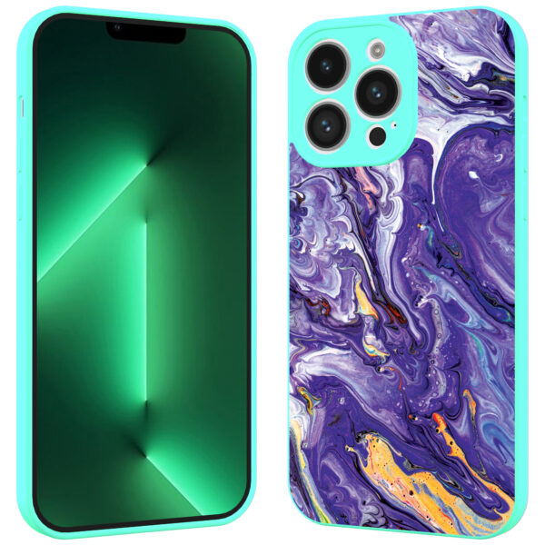iPhone 13 Pro Max telefoonhoesje met paars goud marmer opdruk turqoise (2)