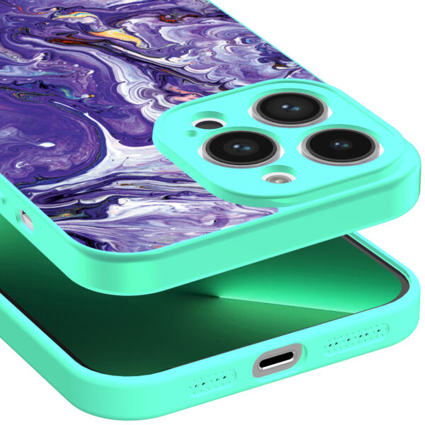 iPhone 13 Pro Max telefoonhoesje met paars goud marmer opdruk turqoise (3)