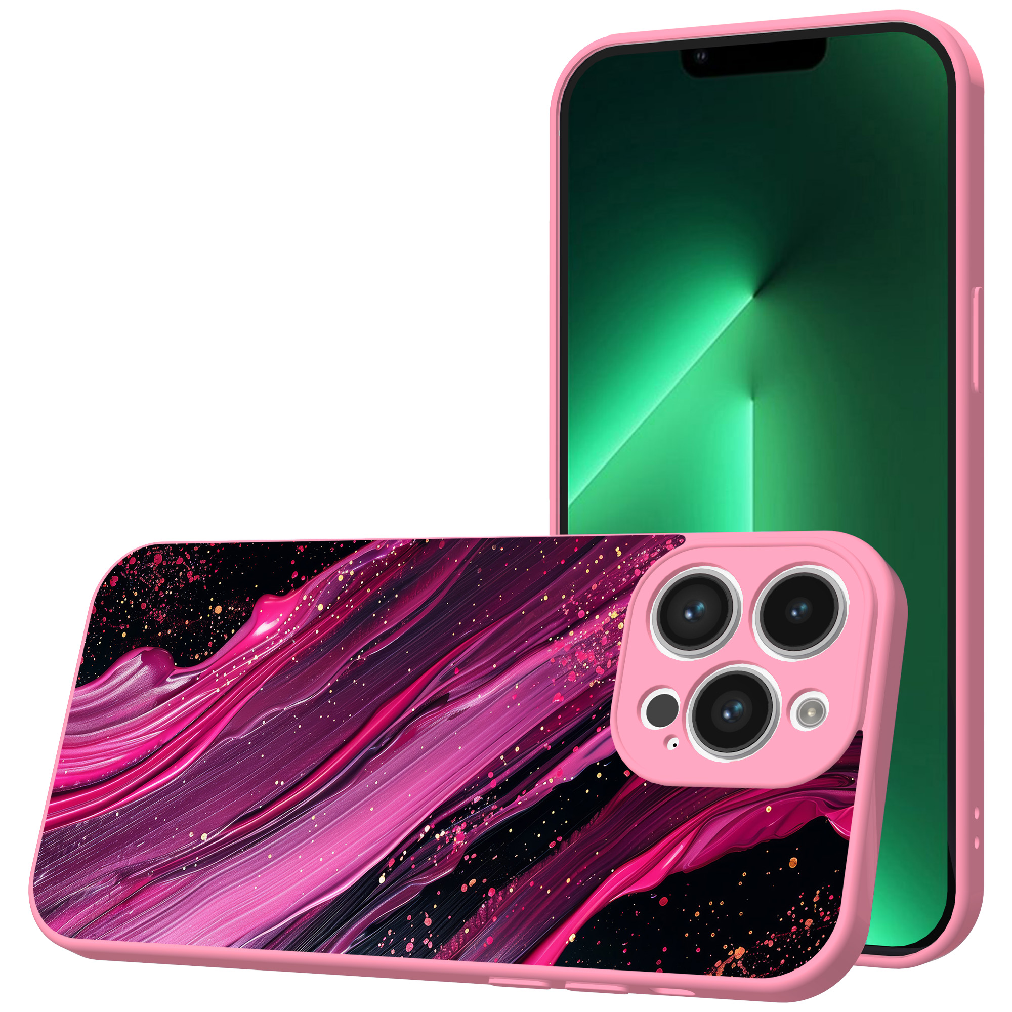 iPhone 13 Pro Max telefoonhoesje met paars roze marmer opdruk roze (1)