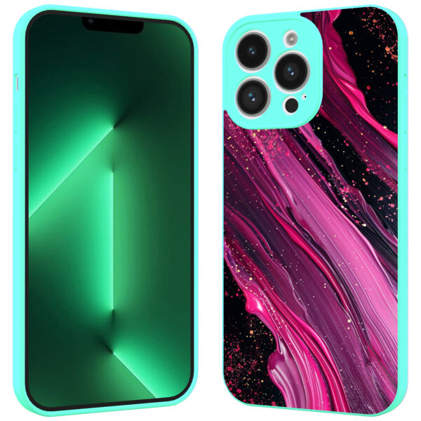 iPhone 13 Pro Max telefoonhoesje met paars roze marmer opdruk turqoise (2)