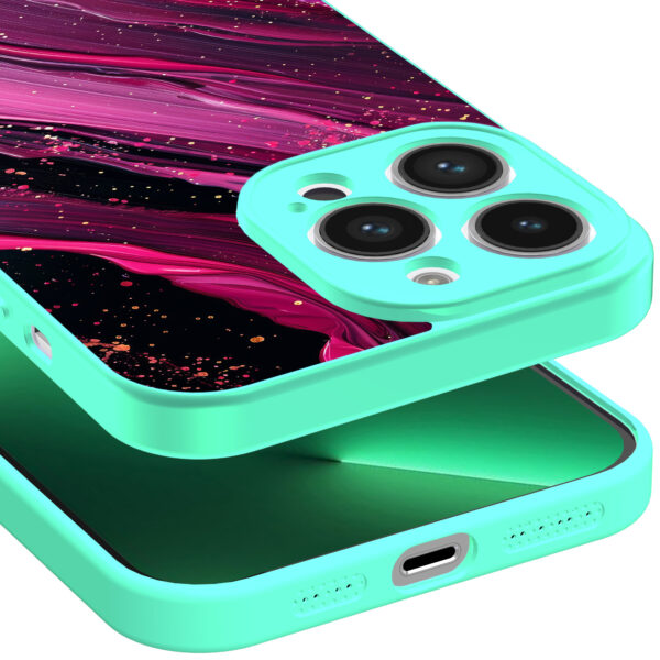 iPhone 13 Pro Max telefoonhoesje met paars roze marmer opdruk turqoise (3)