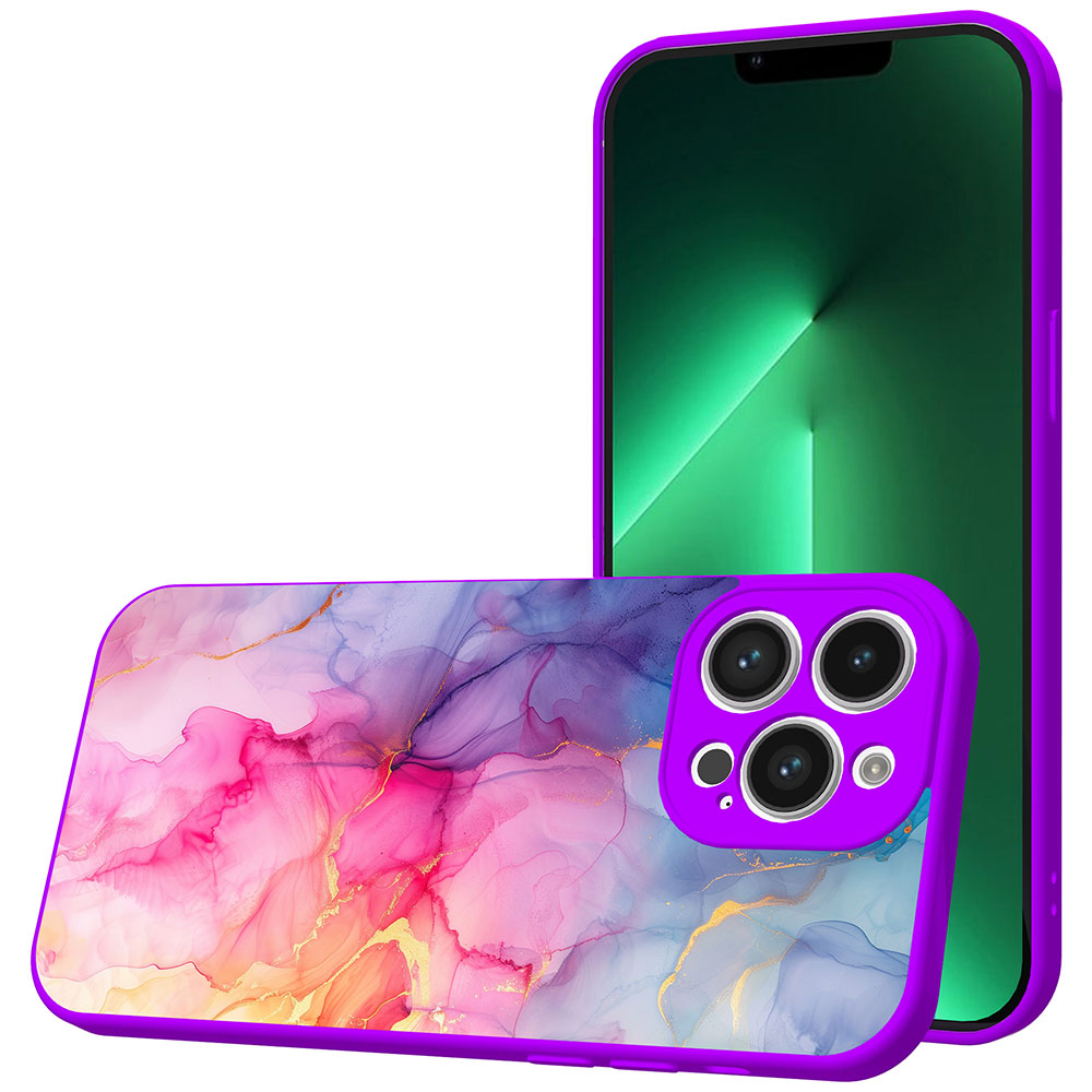 iPhone 13 Pro Max telefoonhoesje met regenboog marmer opdruk paars (1)