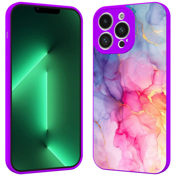 iPhone 13 Pro Max telefoonhoesje met regenboog marmer opdruk paars (2)