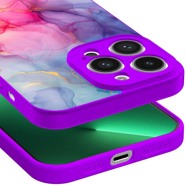 iPhone 13 Pro Max telefoonhoesje met regenboog marmer opdruk paars (3)