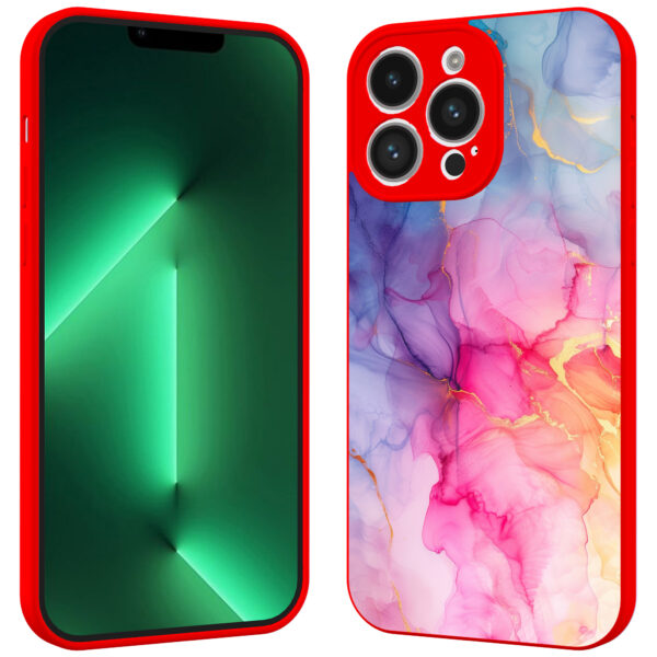 iPhone 13 Pro Max telefoonhoesje met regenboog marmer opdruk rood (2)