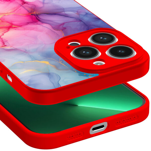 iPhone 13 Pro Max telefoonhoesje met regenboog marmer opdruk rood (3)
