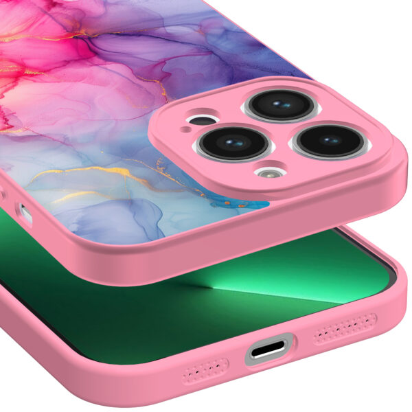 iPhone 13 Pro Max telefoonhoesje met regenboog marmer opdruk roze (3)