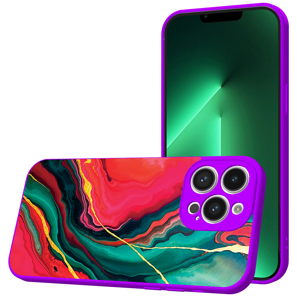 iPhone 13 Pro Max telefoonhoesje met rood groen marmer opdruk paars (1)