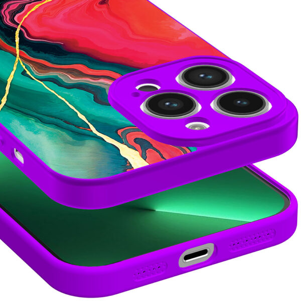 iPhone 13 Pro Max telefoonhoesje met rood groen marmer opdruk paars (3)