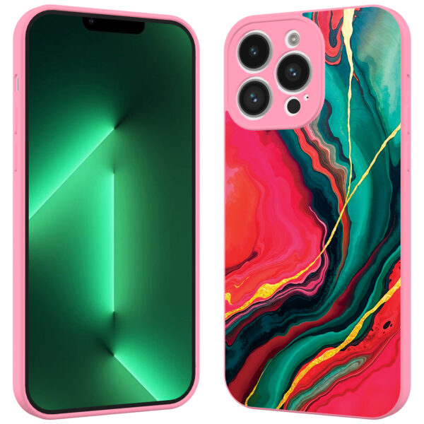 iPhone 13 Pro Max telefoonhoesje met rood groen marmer opdruk roze (2)