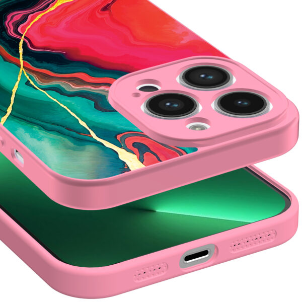 iPhone 13 Pro Max telefoonhoesje met rood groen marmer opdruk roze (3)