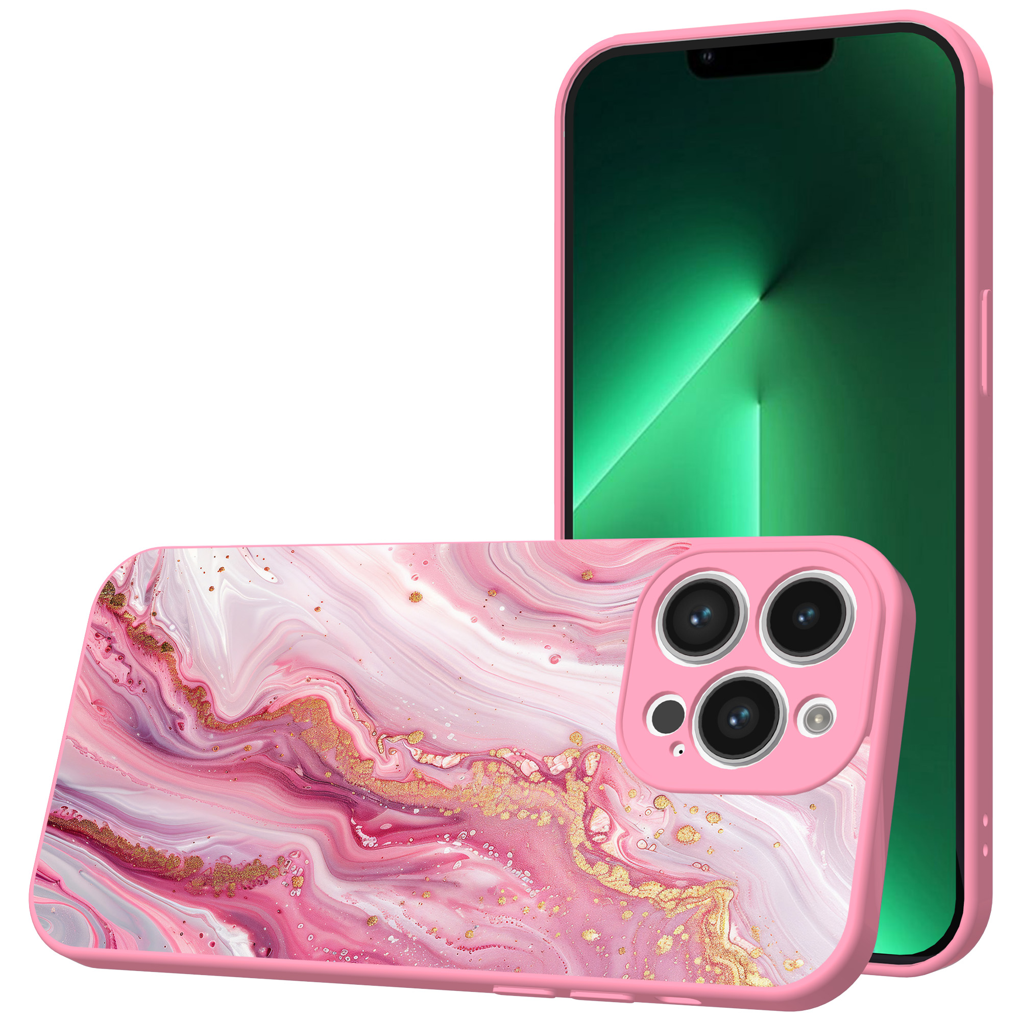 iPhone 13 Pro Max telefoonhoesje met roze marmer opdruk roze (1)