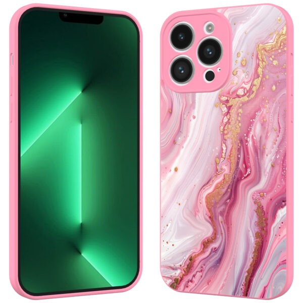 iPhone 13 Pro Max telefoonhoesje met roze marmer opdruk roze (2)