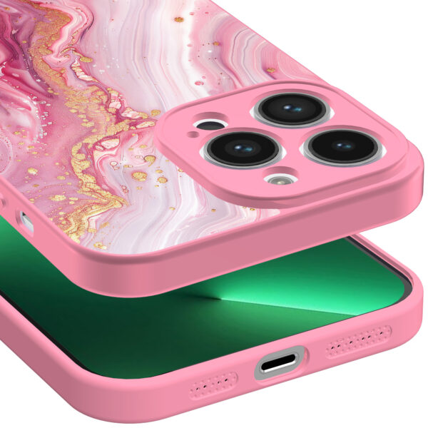 iPhone 13 Pro Max telefoonhoesje met roze marmer opdruk roze (3)