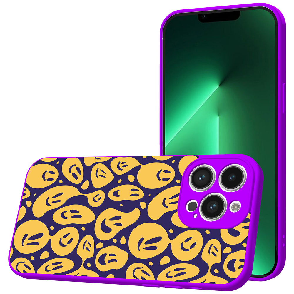 iPhone 13 Pro Max telefoonhoesje met smileys opdruk paars (1)