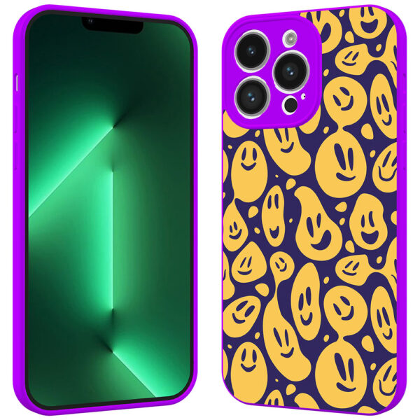 iPhone 13 Pro Max telefoonhoesje met smileys opdruk paars (2)
