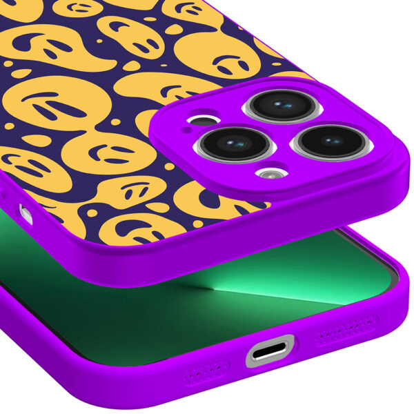 iPhone 13 Pro Max telefoonhoesje met smileys opdruk paars (3)
