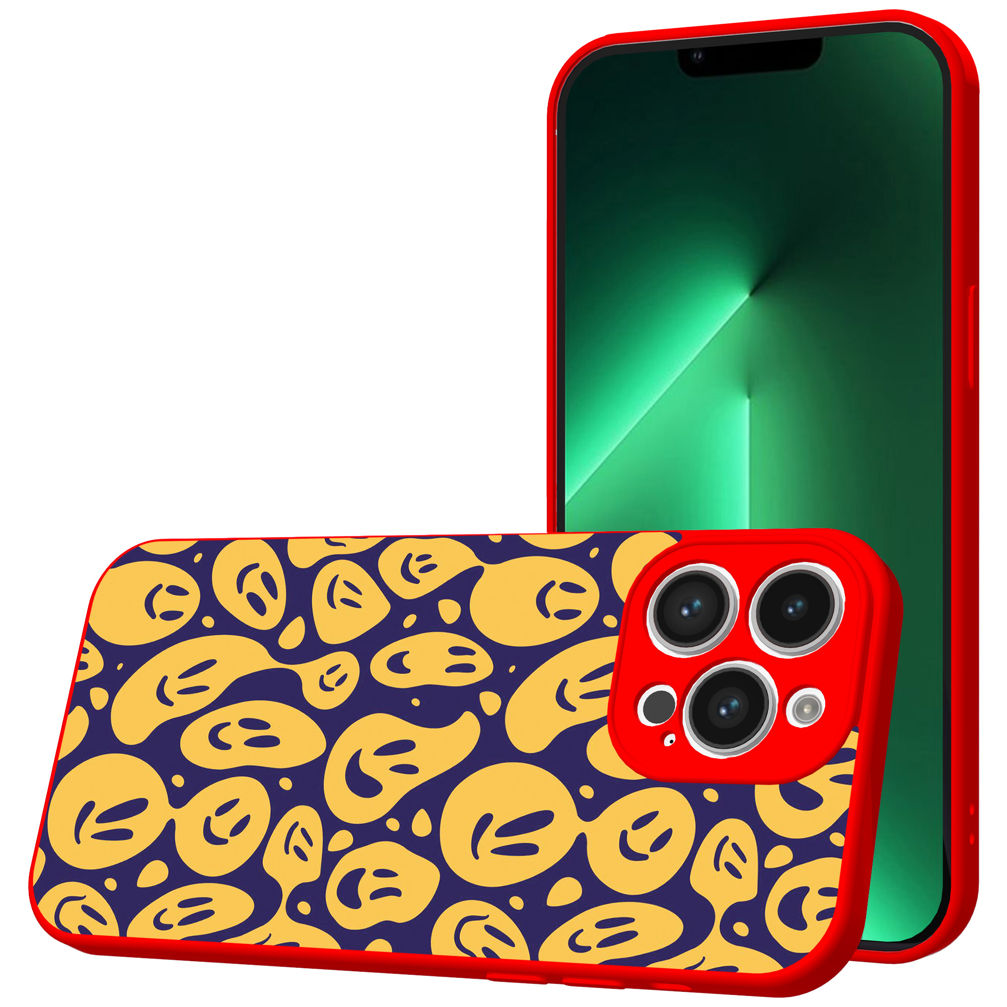 iPhone 13 Pro Max telefoonhoesje met smileys opdruk rood (1)