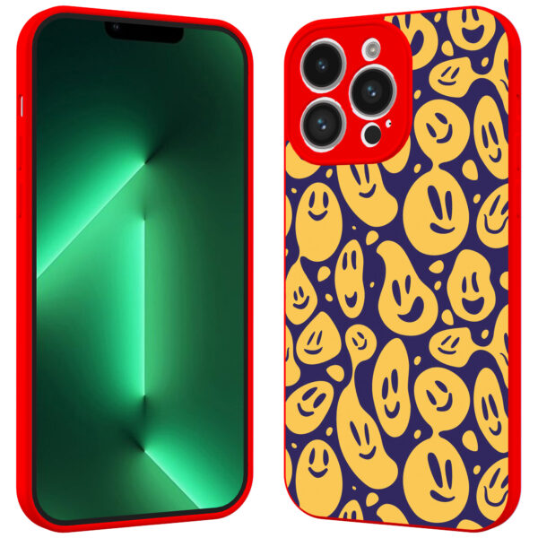 iPhone 13 Pro Max telefoonhoesje met smileys opdruk rood (2)