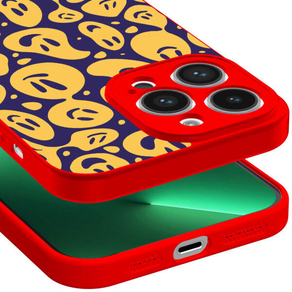 iPhone 13 Pro Max telefoonhoesje met smileys opdruk rood (3)