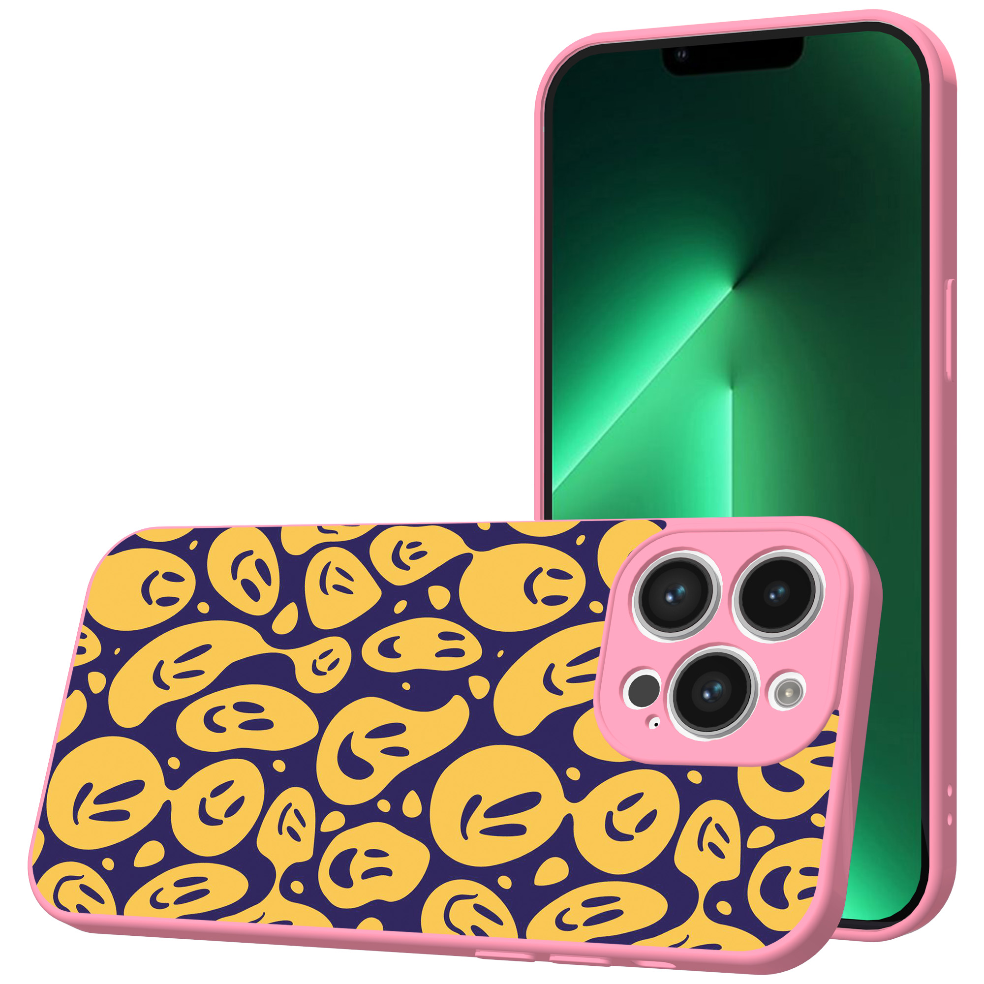 iPhone 13 Pro Max telefoonhoesje met smileys opdruk roze (1)