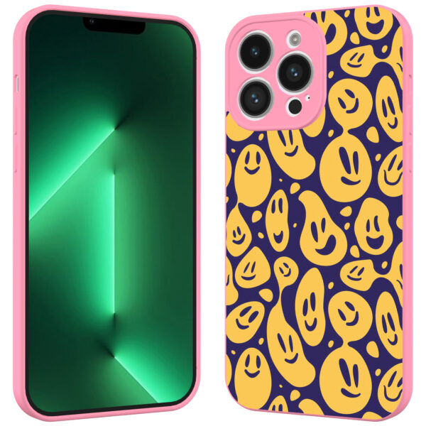 iPhone 13 Pro Max telefoonhoesje met smileys opdruk roze (2)
