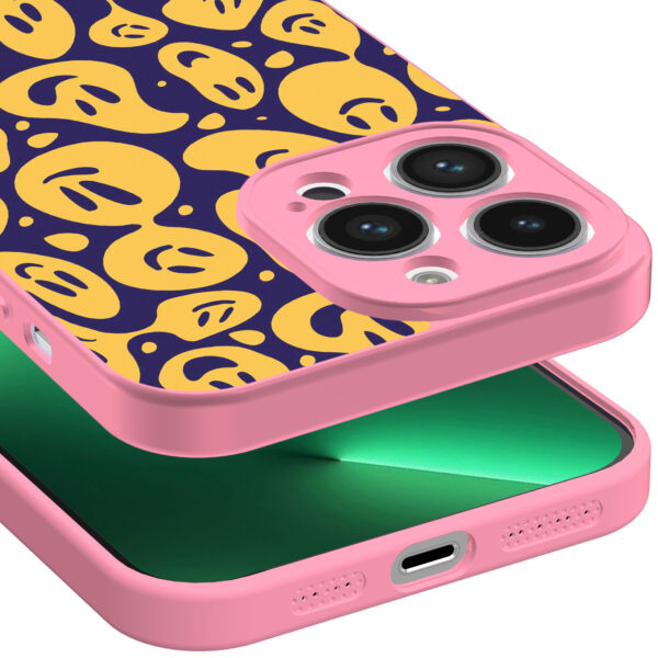 iPhone 13 Pro Max telefoonhoesje met smileys opdruk roze (3)
