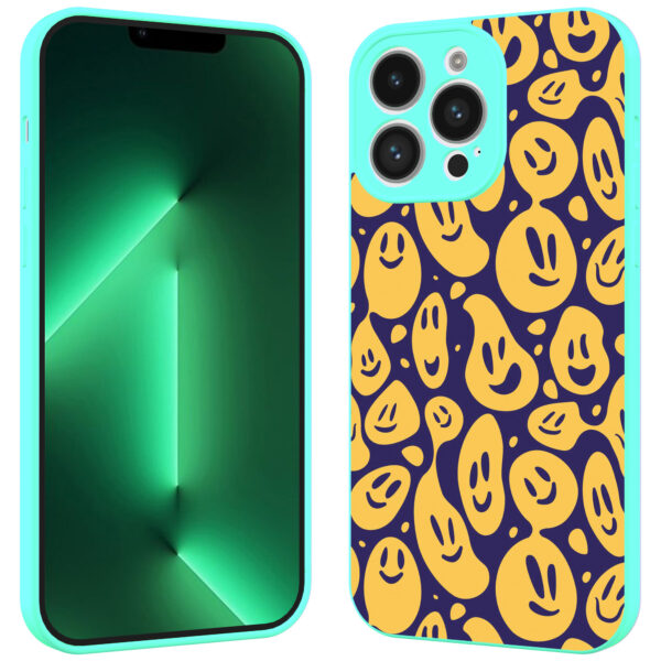 iPhone 13 Pro Max telefoonhoesje met smileys opdruk turqoise (2)