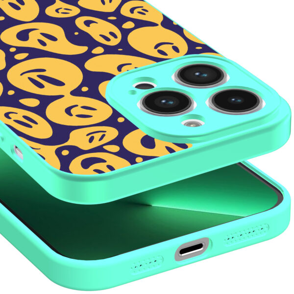 iPhone 13 Pro Max telefoonhoesje met smileys opdruk turqoise (3)