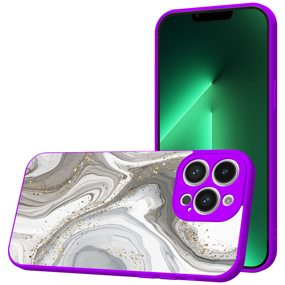 iPhone 13 Pro Max telefoonhoesje met zilver marmer opdruk paars (1)