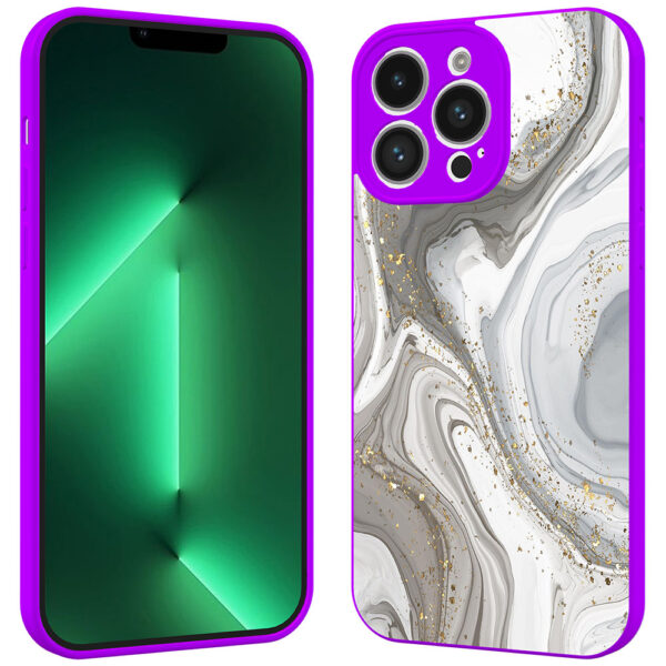 iPhone 13 Pro Max telefoonhoesje met zilver marmer opdruk paars (2)