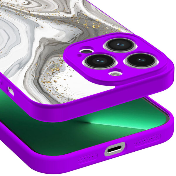 iPhone 13 Pro Max telefoonhoesje met zilver marmer opdruk paars (3)