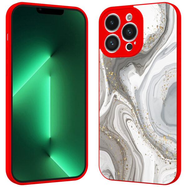 iPhone 13 Pro Max telefoonhoesje met zilver marmer opdruk rood (2)