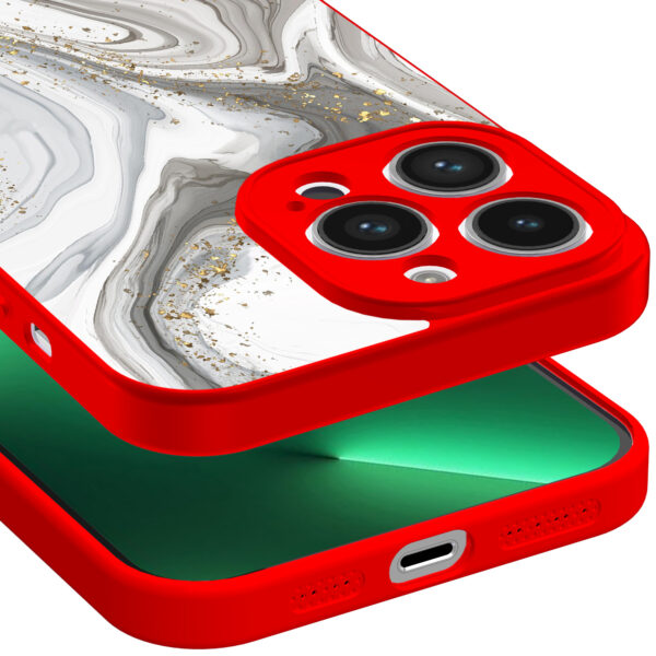 iPhone 13 Pro Max telefoonhoesje met zilver marmer opdruk rood (3)