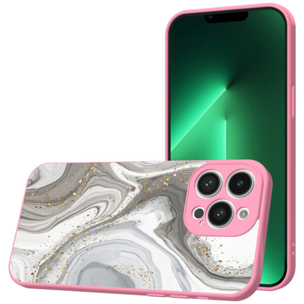 iPhone 13 Pro Max telefoonhoesje met zilver marmer opdruk roze (1)